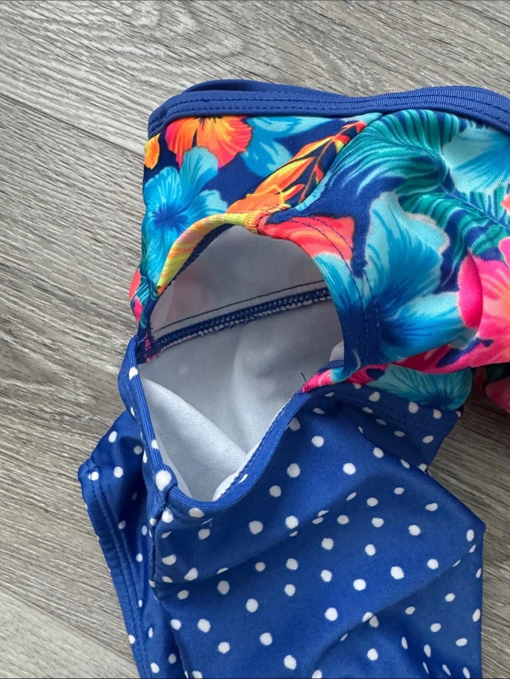Cat & Jack Girls' Navy Floral & Polka Dot One-Piece Swimsuit w/Peek a Boo Sides